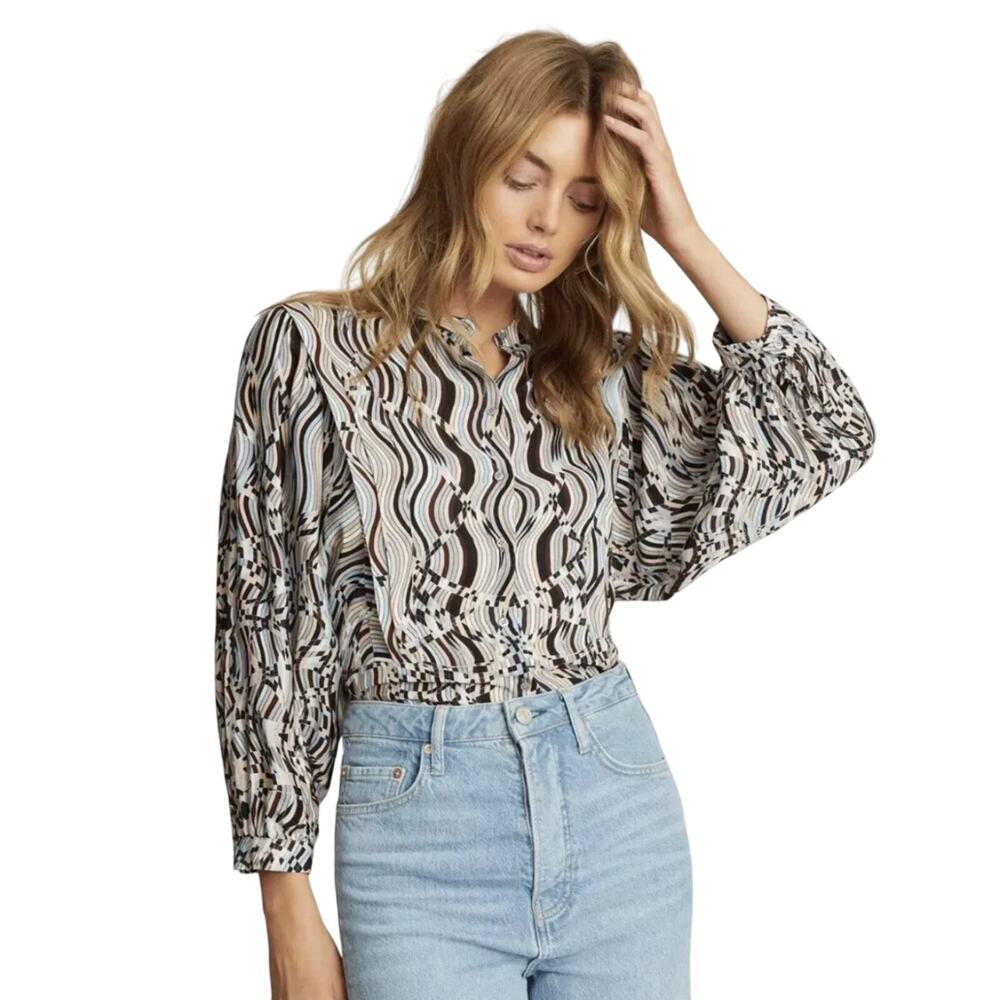 REISS Penny Swirl Top Blue multi color print Women's size 2US 6UK